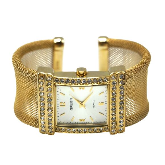 Gruen Women's Quartz Analog Watch Gold Tone Mesh Cuff Band New Battery - Picture 1 of 6